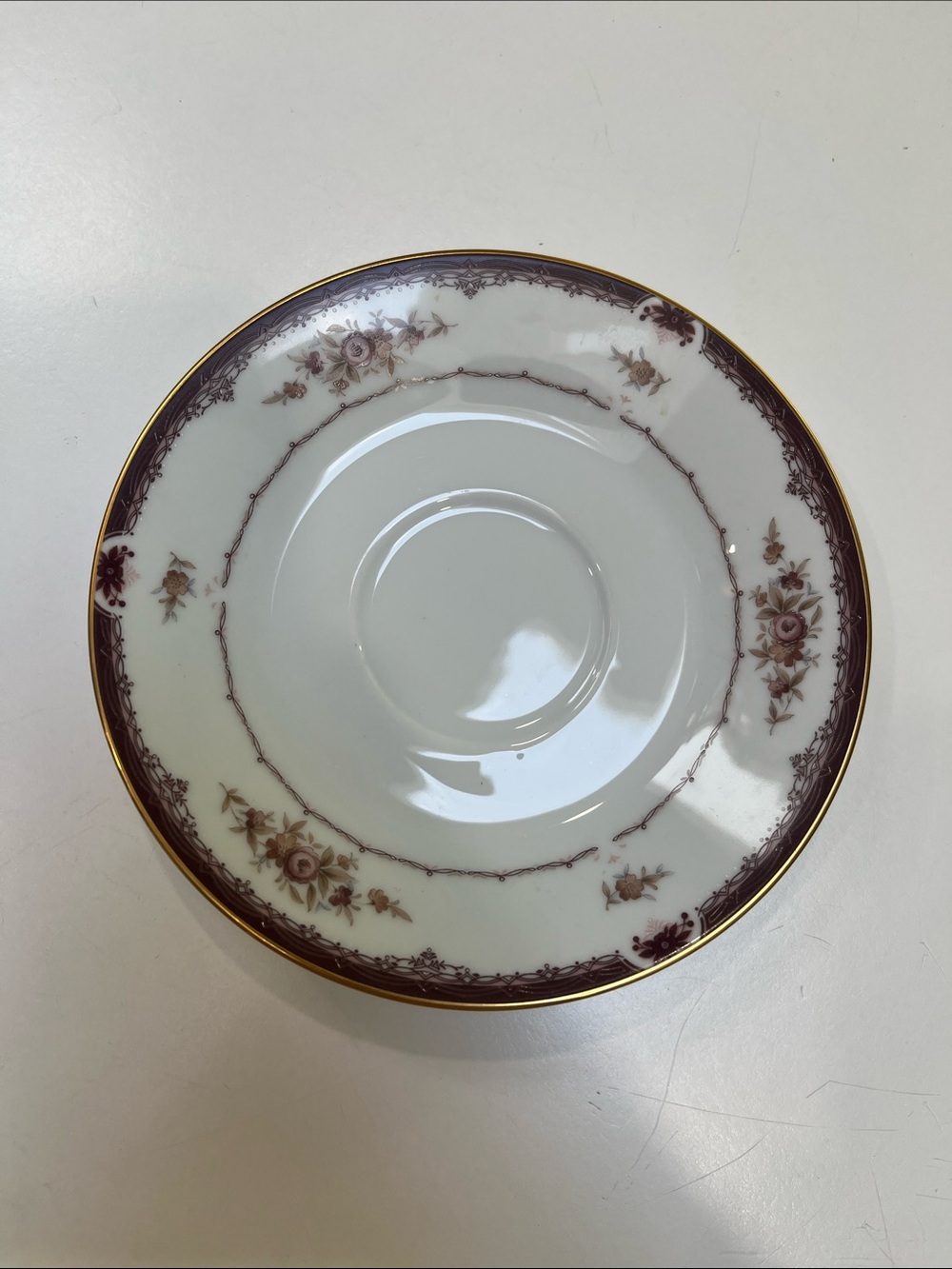 12 Noritake Bordeaux floral design saucers. Vintage, retired pattern.
